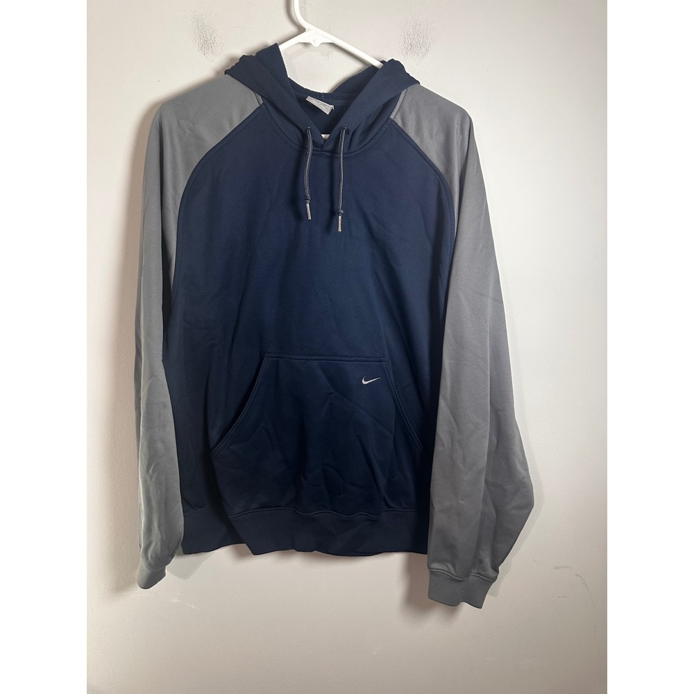 Nike Mens Therma-FIT Raglan Hoodie‎ Navy Blue Gray Swoosh Pullover M 213770